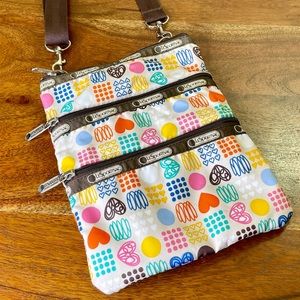 LeSportsac Crossbody Brown Scribbles Hearts Graphic Print